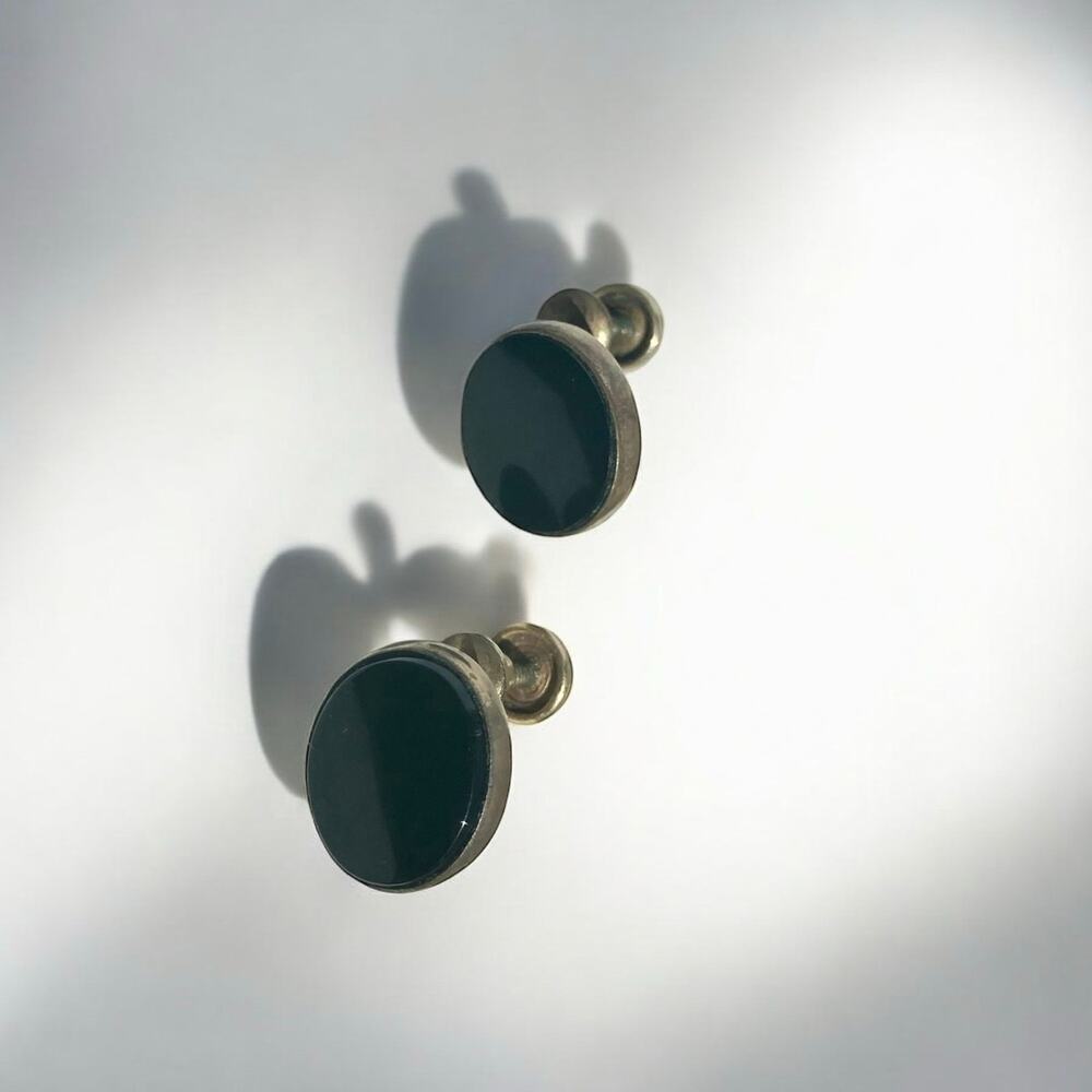 Vintage Black resin oval shaped screw back earrings 1/20 12k